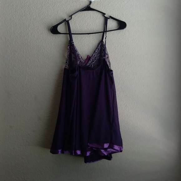 Purple Sheer Mesh Slip Dress with Satin Trim and Bow Tie - Picture 3 of 4